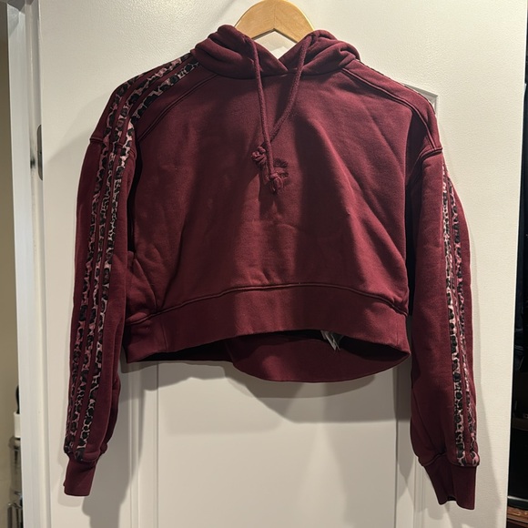 Adidas Burgundy Cheetah Print Crop Hoodie S - Picture 5 of 7